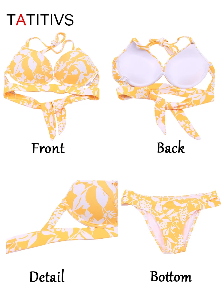 TATITIVS-Conjunto de Bikini con estampado Floral para mujer, bañador Sexy de dos piezas con cuello Halter, traje de baño de realce, Bikini Bandage de cintura baja 2023