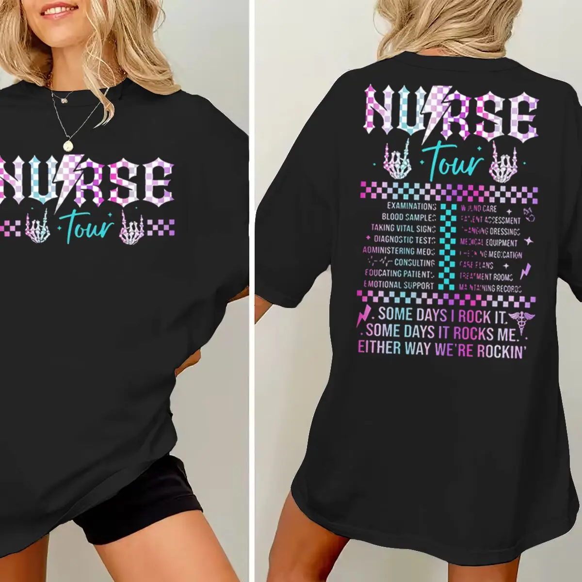 

Nurse Tour T-shirt for Women Rock Nurse Shirt Hip Hop Style Medical Print T Shirts Nurse Life Tees Medical Personnel Shirts