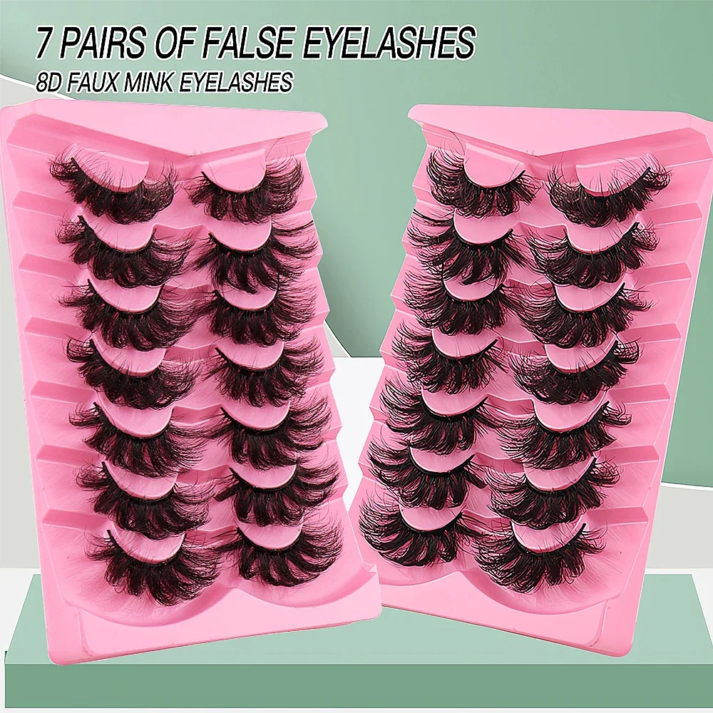 7 Pairs Faux Mink Eyelashes Long Lasting Fluffy Dramatic Volume Lashes Extension Thick Long Fake Eyelashes for Natural Look