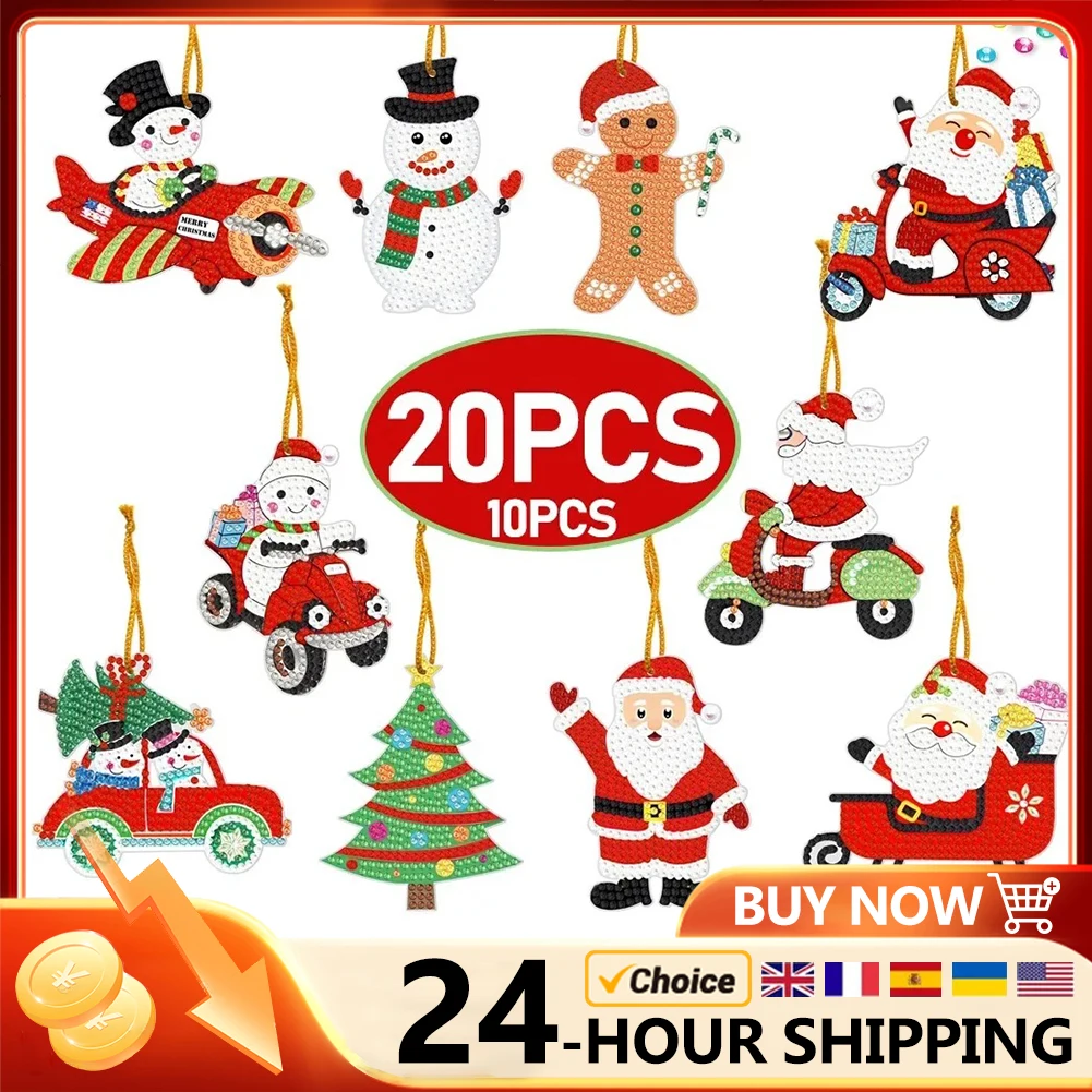 10/20Pcs Christmas Decor Diamond Painting Pendant Special-shaped Drill 5D DIY Hanging Ornament Spot Drill Cartoon Single Side