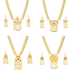 Arab Ethnic Golden Coins Crystal Geometric Moon Pendant Necklace Earrings for Women Vintage Afghan Kurdish Statement Jewelry Set