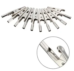 10PCS/Set Stainless Steel single prong Alligator Crocodile Electric Test Clips Cable Lead Screw Probe Clamps Silver Tone