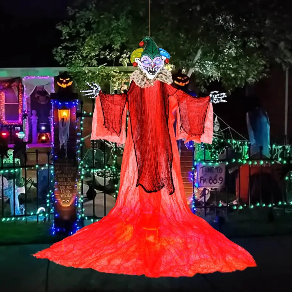 

13.1' Halloween Hanging Clown w/ Wings Lighted Colorful Eyes Ghost for Yard