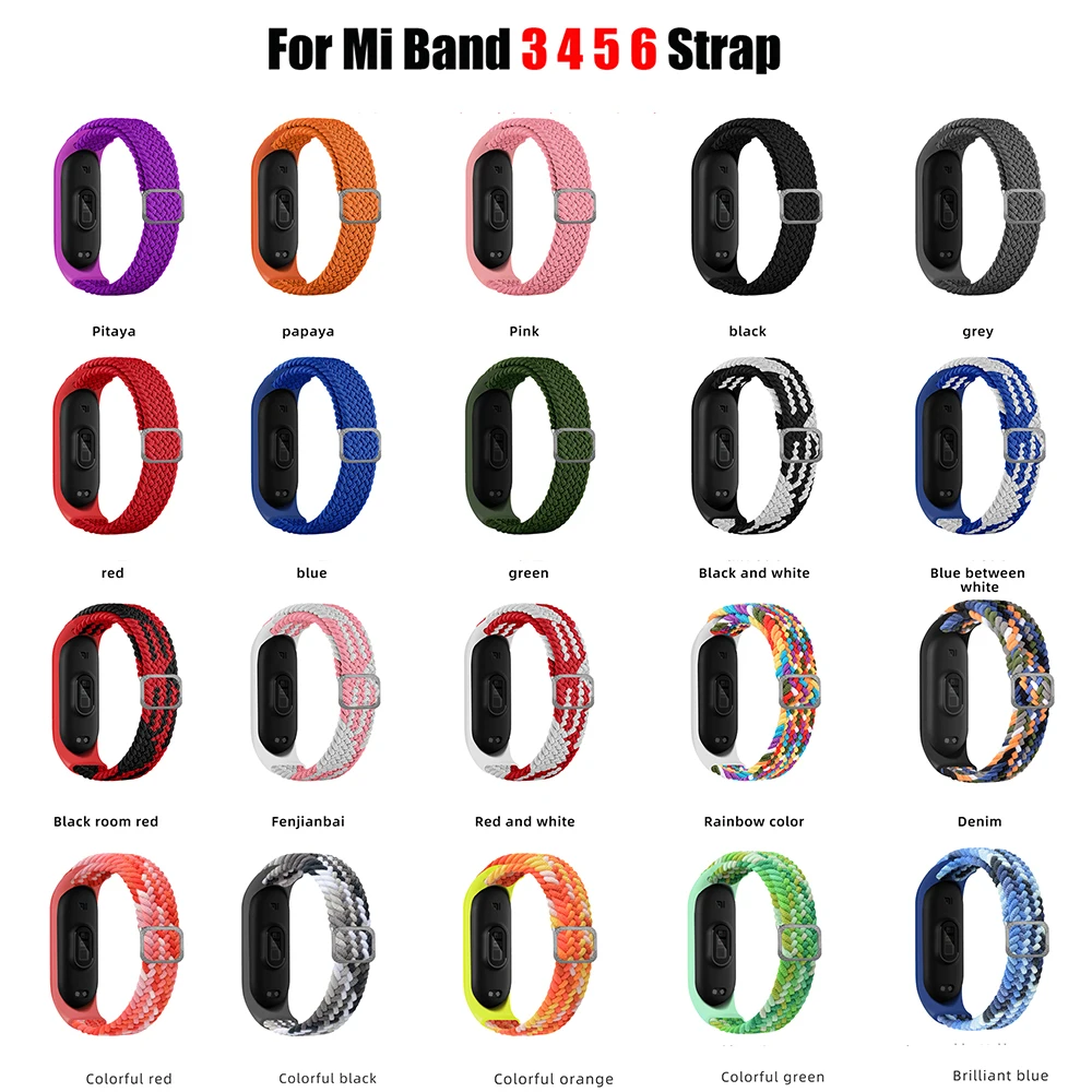 Braided Strap for Mi band 8 bracelet Elastic adjustable Nylon Miband4 miband 5 correa Wristband for xiaomi Mi band 4 3 5 6 7 8