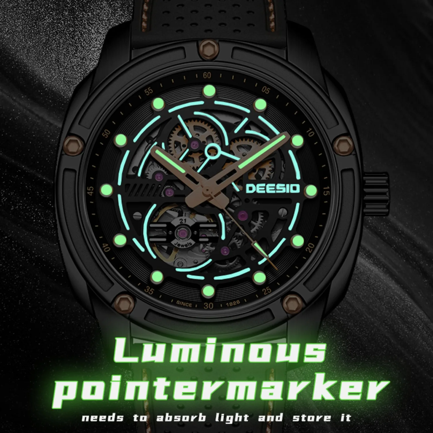 ساعة ديسيو الرجالية الأوتوماتيكية العسكرية الفاخرة الأعمال الفولاذ المقاوم للصدأ الياقوت مضيئة مقاوم للماء ساعة كرونوغراف للرجال #5