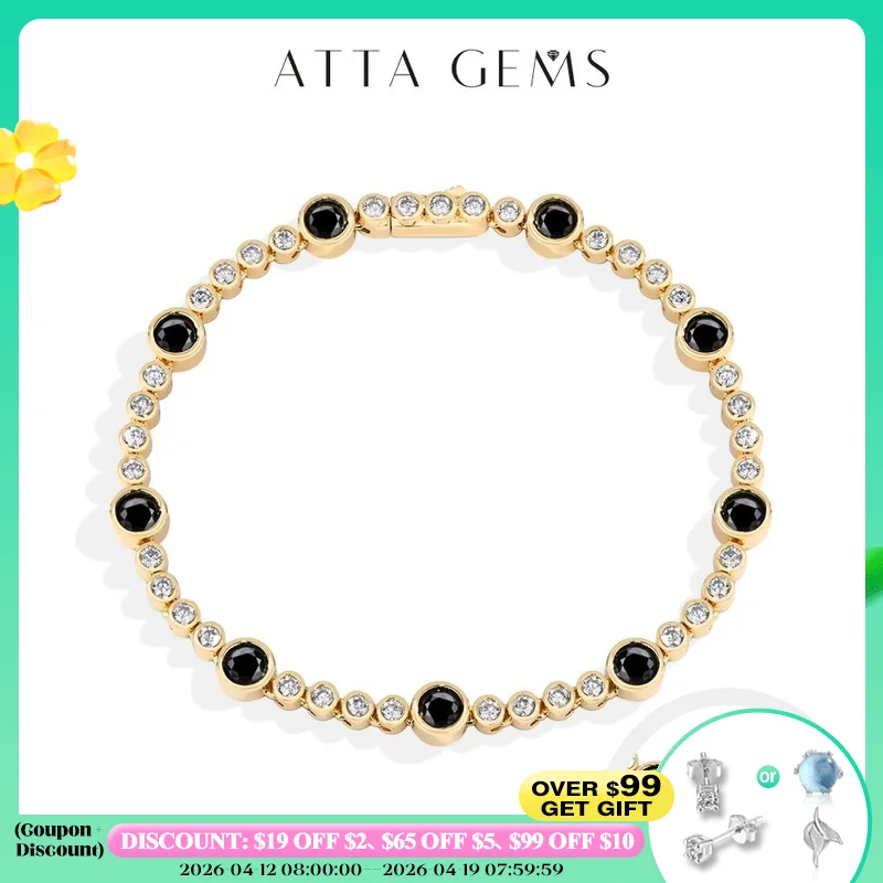

ATTAGEMS New Black Moissanite Tennis Bracelets for Women Men s925 Sterling Silver Round Bubble Bracelet Anniversary Gift Jewelry