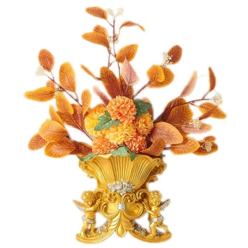 European Resin Angel Wall Vase Ancient Wall Fake Flower Pot Mural Crafts Decoration Home LIvingroom Wall Sticker Basket Ornament