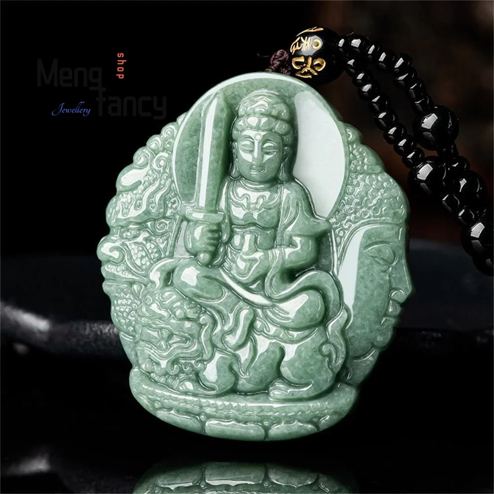 Genuine Natural A-goods Jadeite Manjushri Bodhisattva Zodiac Rabbit Guardian Deity Jade Pendant Exquisite Fashion Luxury Jewelry