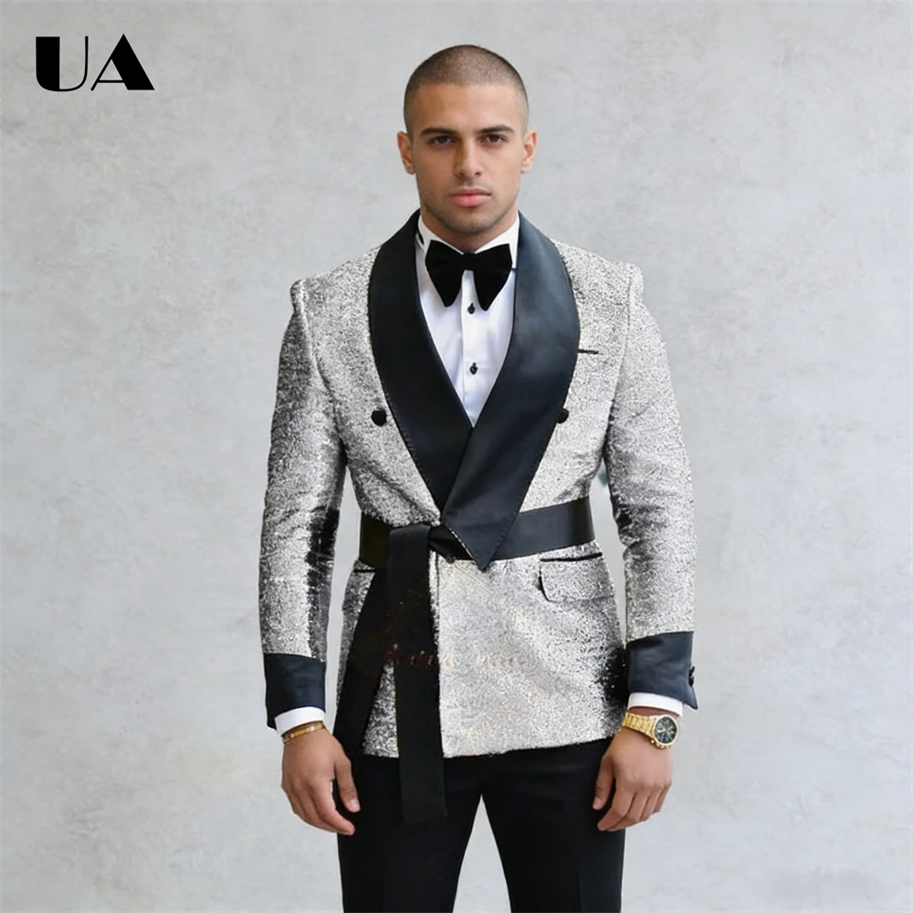 

Silver Sequins Suit Attire for Men, Costume Preformance Suits, 2 Pieces Suit Set, Tailored Size Slim Fitting Tuxedo