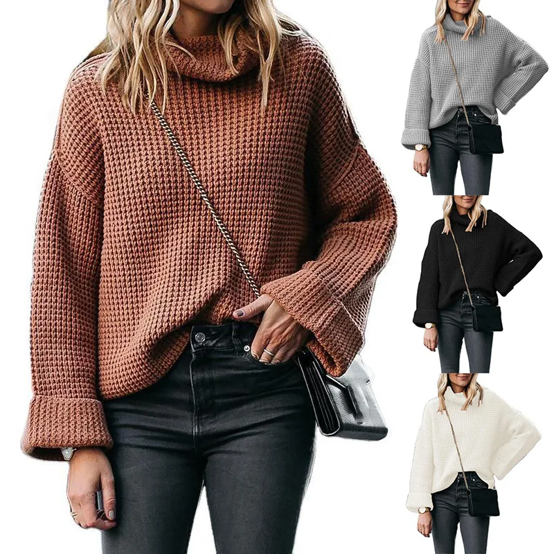 Pullovers Women Sweaters Europe Pure Color New Autumn Winters Recreational high-necked Loose Knit Sweaters Women Fashion OLN3322