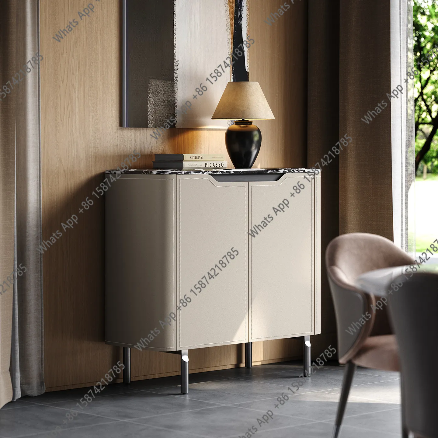 

Premium dining side cabinet, living room household small size wall solid wood storage cabinet, Italian minimalist door cabinet