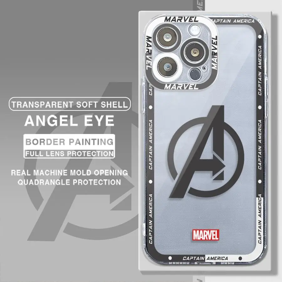 Marvel Avengers Hero Logo Phone Case for iPhone SE 15 16 Plus 11 13 Pro Max X XS XR 7 14 Pro 12 Mini 8 Transparent Soft Cover