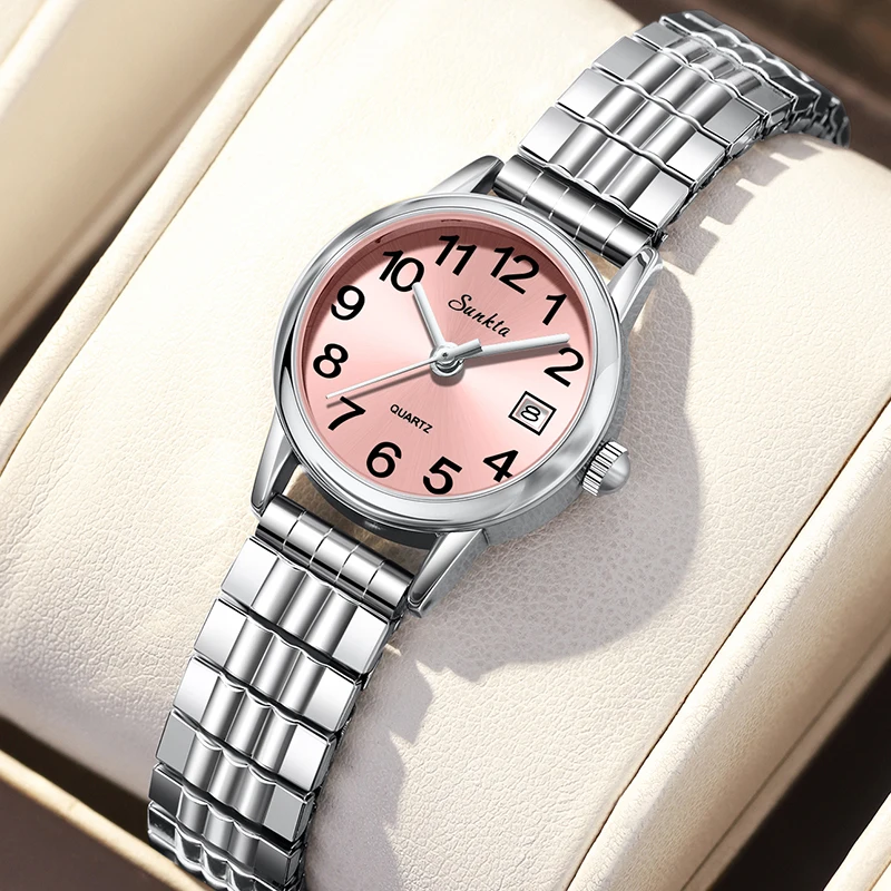 

SUNKTA 2026 Роскошные женские часы Элегантные модные кварцевые наручные часы 30 м Водонепроницаемые часы со стальным ремешком Женские подарки Reloj Mujer