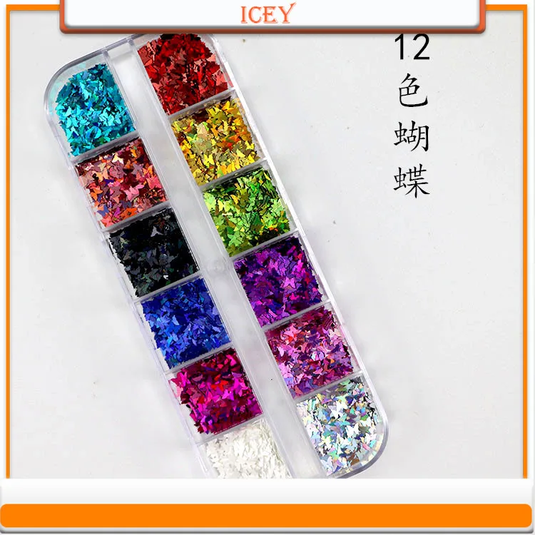 ICEY BEAUTY-Autocollant ultra-fin pour les ongles, poudre d'oignon dorée, motif papillon, pentagramme