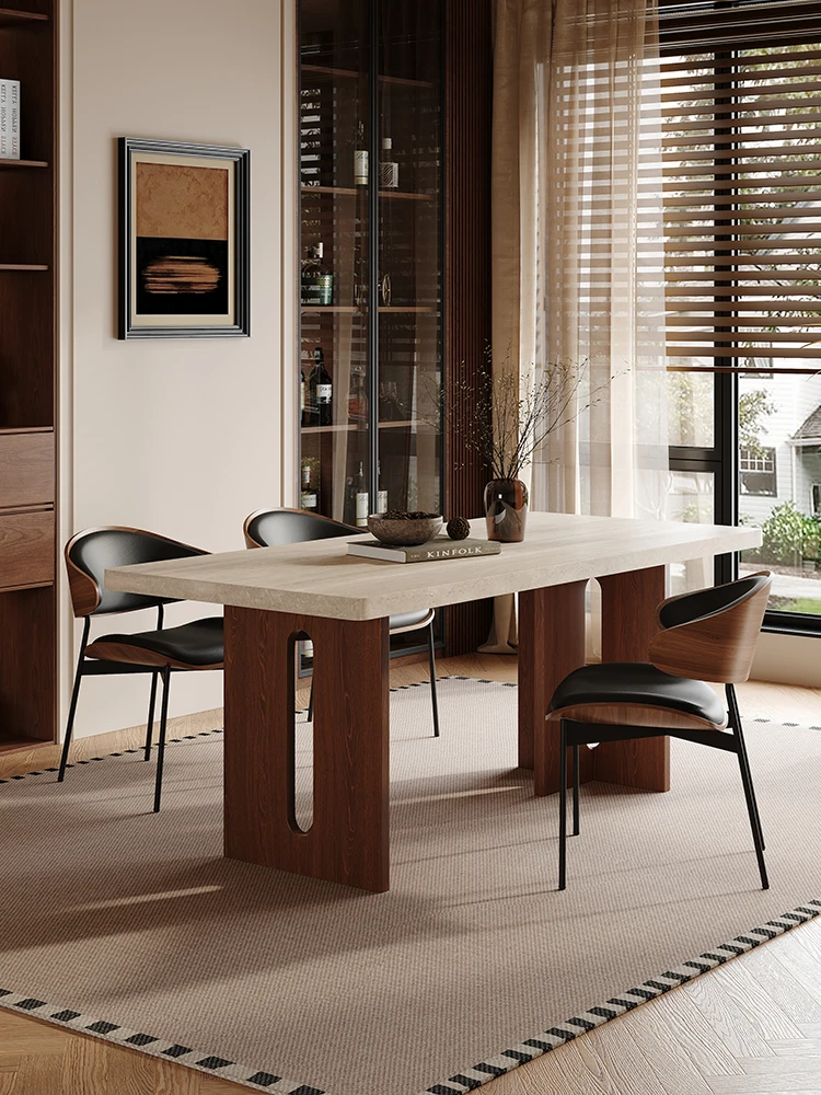 Travertine, rock slab, dining table and chairs, combination, medieval style, designer, household