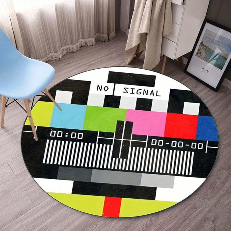 No Signal TV Test Pattern Round Rug Soft Crystal Velvet Floor Mat Retro Tech Design Home Decor Living Room Bedroom Carpet
