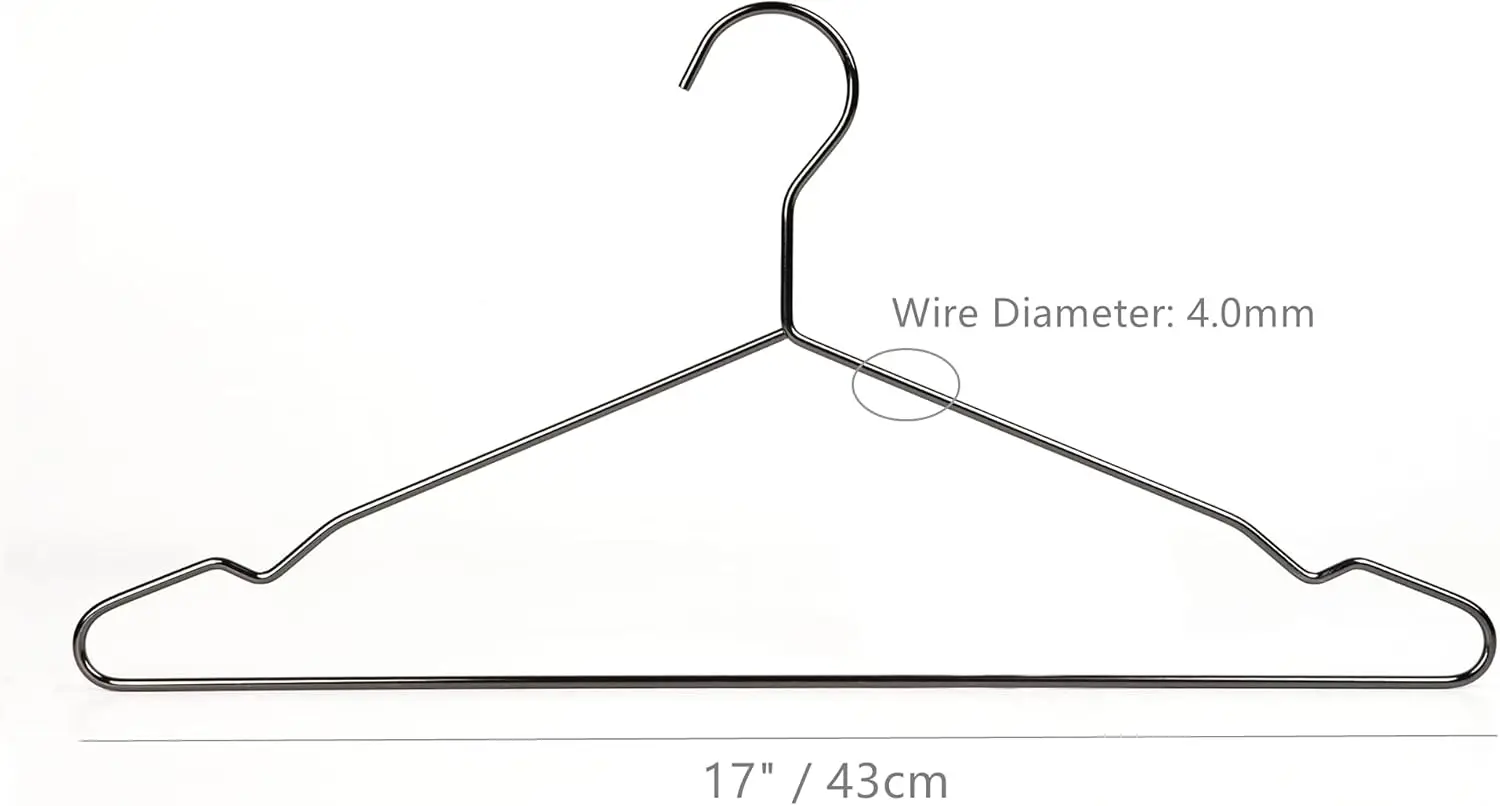 17 Inch Black Silver Metal Hanger Adult Clothes 50 Pack, 4.0Mm Heavy Duty Shirt Blouse Hanger For Coat Suit, Space Saving Slim