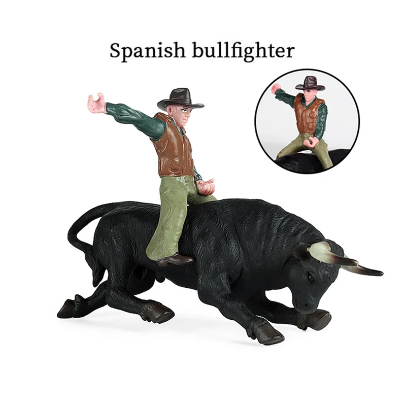 

ODIES-2X PVC Model Animal Rodeo Bull With Rider Collectible Static Plastic For Children