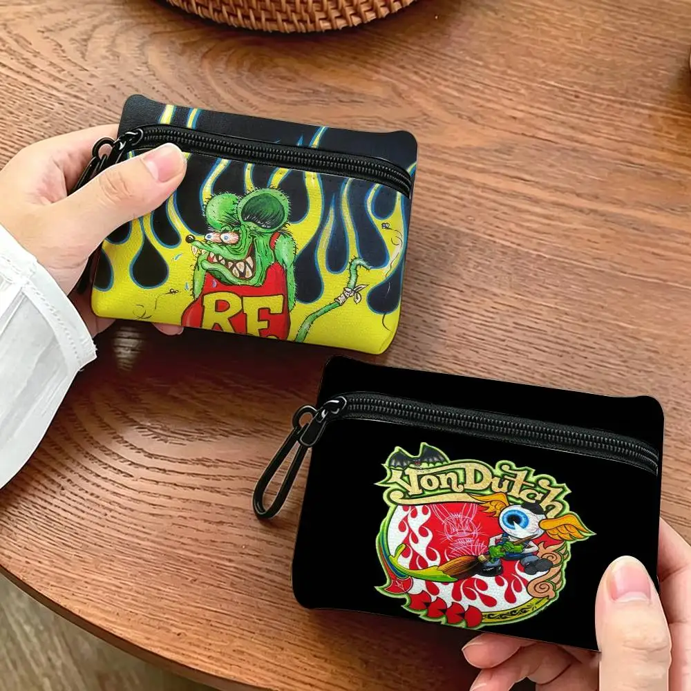 Funny Rat Fink Portable Mini   Daily Carry Oxford Fabric Small Coin Purse Multi-use Storage Pouch For Keys Cards Coins