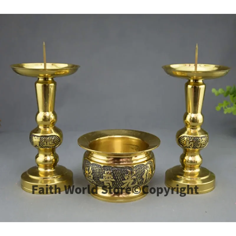 

wholesale Buddhist supplies # HOME Lobby Shop Money Drawing Buddhist sacrifice Opening Ceremony temple brass candlesticks Censer