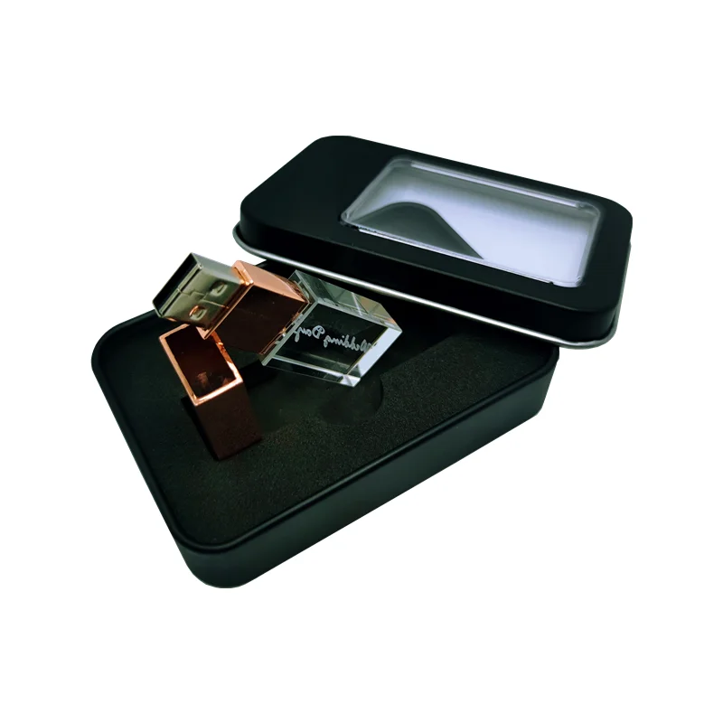 Unidad flash de alta velocidad USB3.0 de cristal de Metal de Color con logotipo de grabado láser personalizado gratuito 128GB 64GB 32GB 16GB con caja negra de Metal