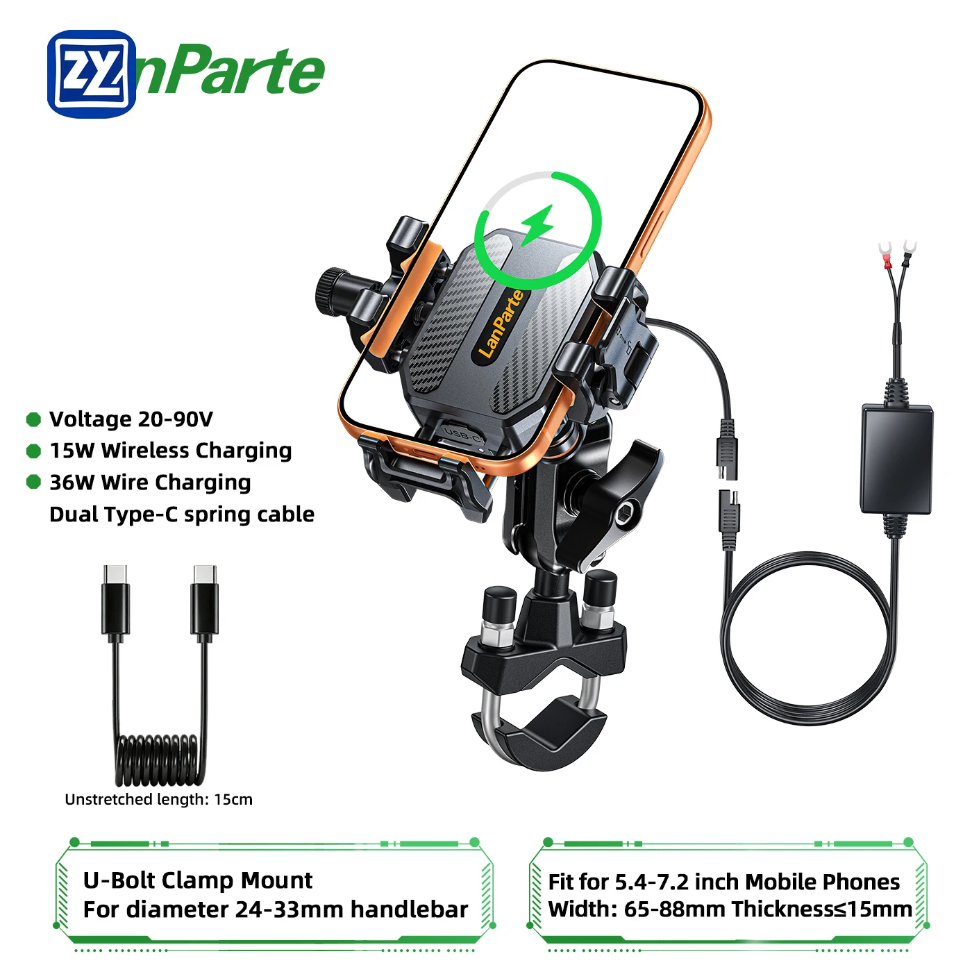 2026 New Released E-bike Mobile Phone Holder 15 W Wireless Fast Charging Bidirectional Vibration Absorption System Flexible