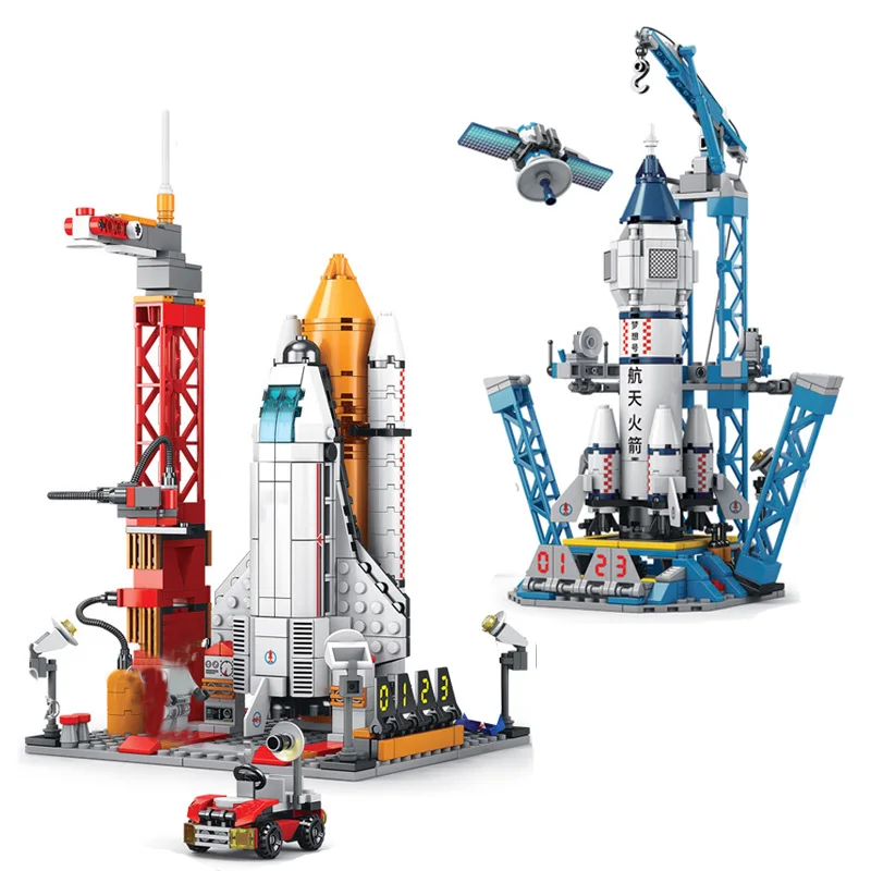 

Children Space Shuttle Aviation Manned Rocket Building Blocks Astronaut Figure City Aerospace Model Lele Constructor Bricks Toys