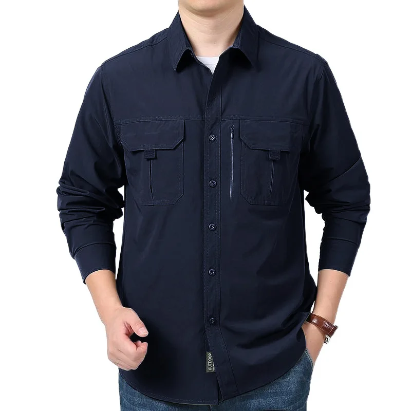 Chemise à Manches sulfpour Homme, Vêtement Décontracté, Multi-Poches, Cargo, pour Camp, Randonnée, Collection Printemps-Automne