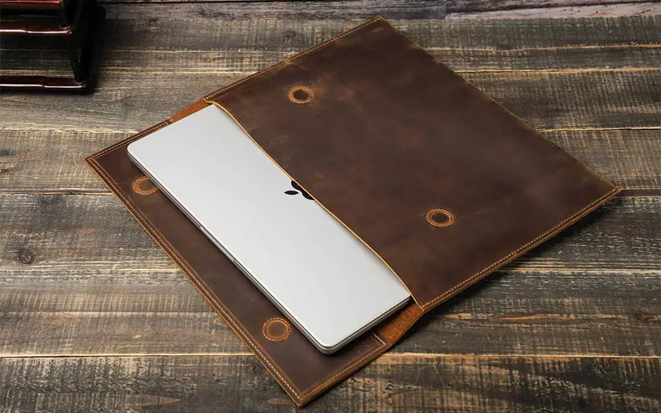 Echtes Leder Laptoptasche für MacBook Air 13 M1 M2 M3 M4 MacBook Pro 14 15 16 Hülle Abdeckung Männer Notebook Computer Tragetasche – Detail 5