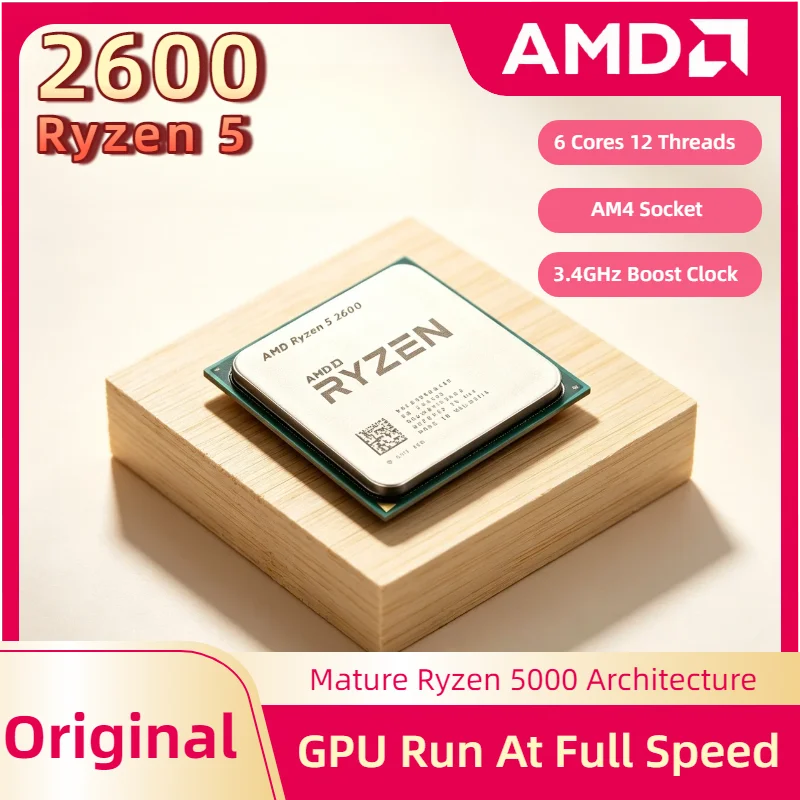 Procesador AMD Ryzen 5 2600 R5 2600 de 3.4GHz, 6 Núcleos, 12 Subprocesos, Socket AM4, para Juegos de PC y Oficina, Compatible con Max Pro 4K