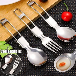 Camping Fork Spoon Outdoor Tableware Foldable Ultralight Stainless Steel of Dishes for Camping Cooking Portable Home Camping