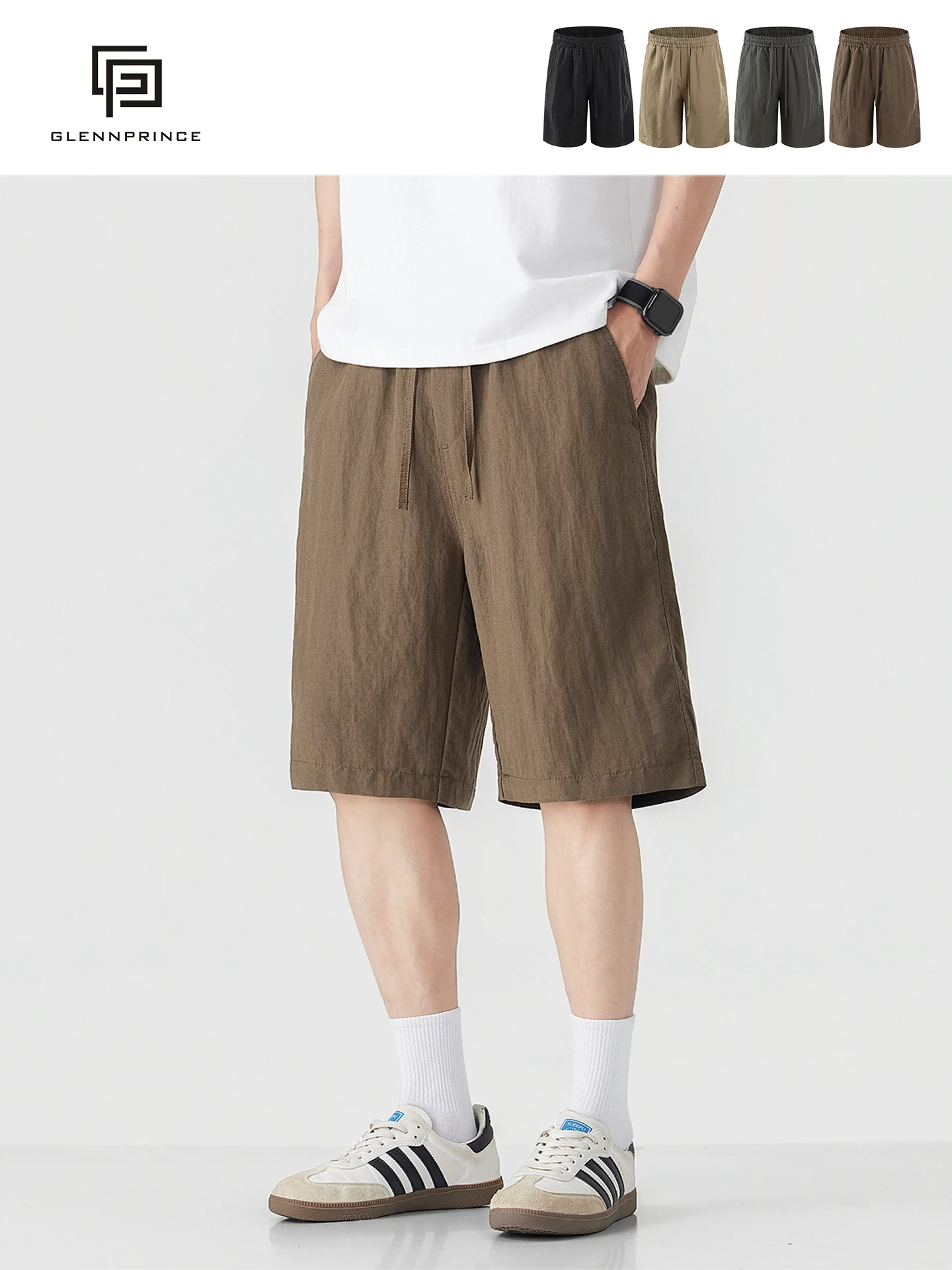 Men's Breathable Linen Short Pants Summer 2026 Cool Sensation Sport Casual Five-Quarter Length Loose Fit with Pocket