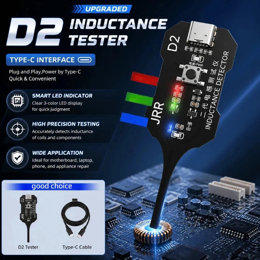 Upgraded D2 Inductance Tester Type-C Power Supply LED Indicator for Motherboard Coil Maintenance & Troubleshooting