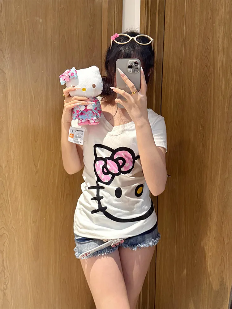 2026 Salary Korean Ins Limited-edition Kitty Princess Cartoon Print Casual Multi-purpose T-shirt