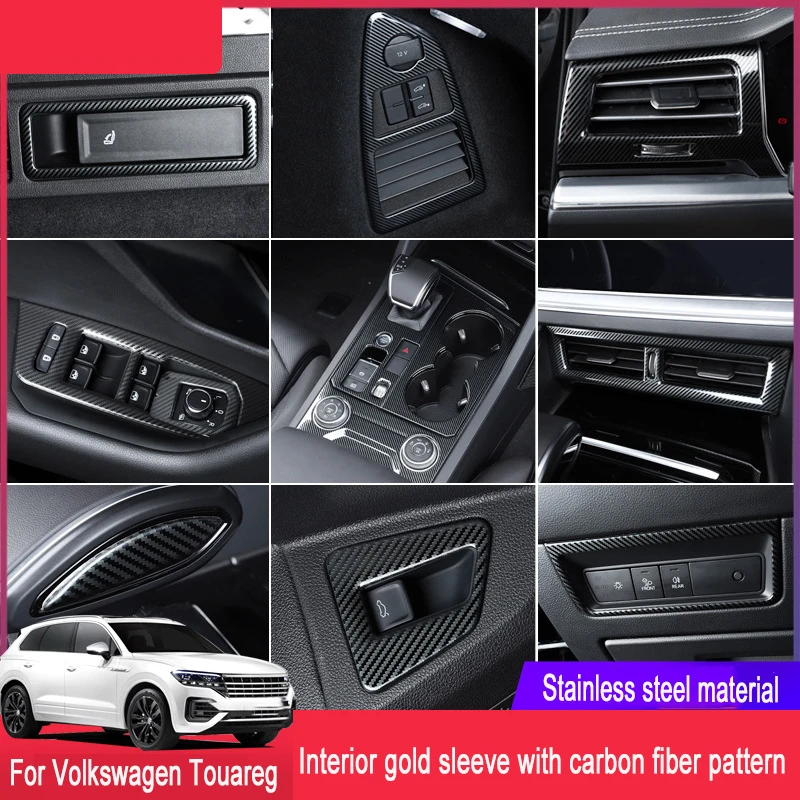 

Air Vent Gear Shift Window Switch Cup Cover Frame Sticker For Volkswagen Touareg 2019~2021 Car Carbon Fiber StainlessTrim