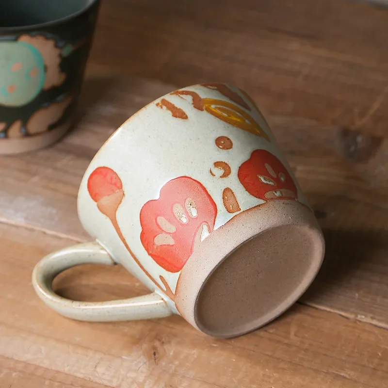 Retro Hand-painted Mug Rough Ceramic Rustic Style Floral Ceramic Personalized Instagram Underglaze Color Water Cup 3
