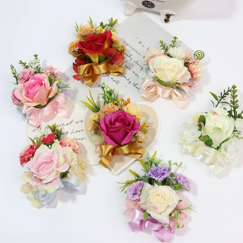 Bruiloft Zoete Hot Rozen Bloem Stof Planten Broches Roze Kleurrijke Mannen Pin Bruidegom Bruiloft Diner Corsage Pak Accessoire