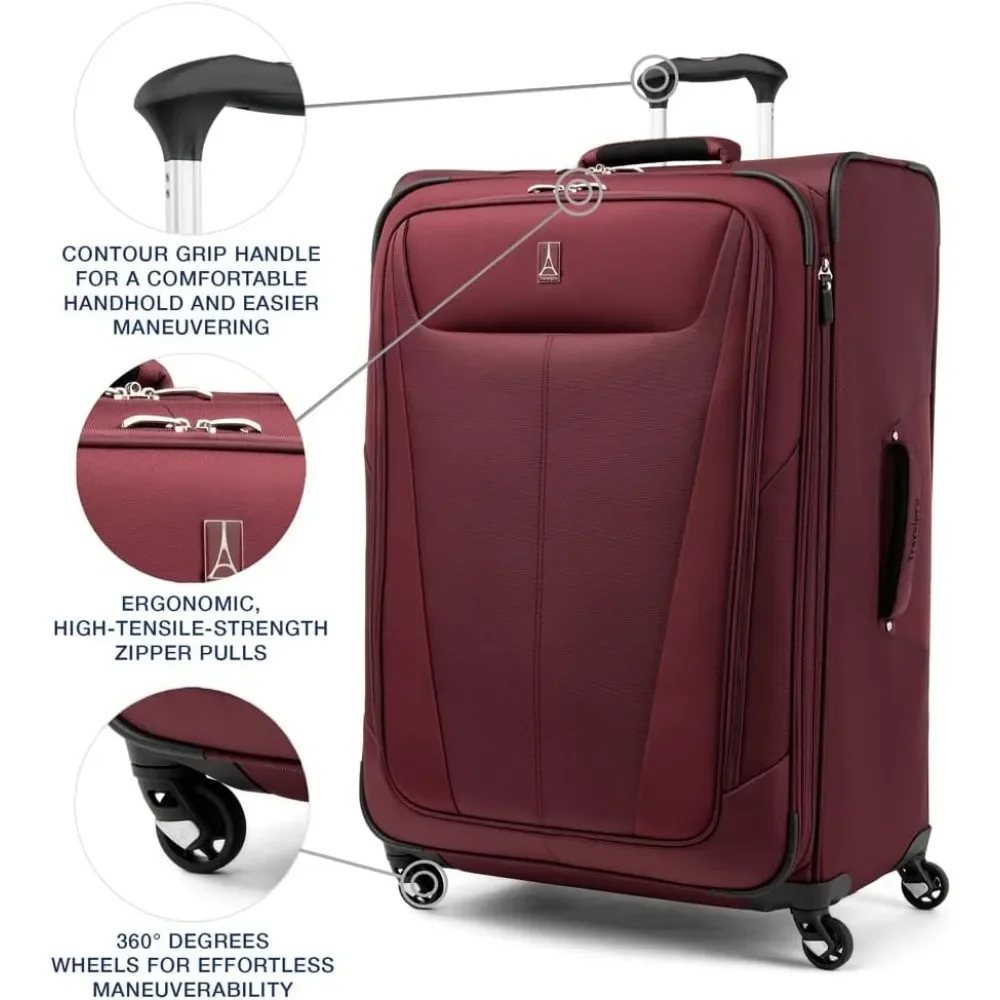 home.Maxlite 5 Softside Expandable Checked Luggage with 4 Spinner Wheels, Lightweight Suitcase, Men and Women, Burgundy