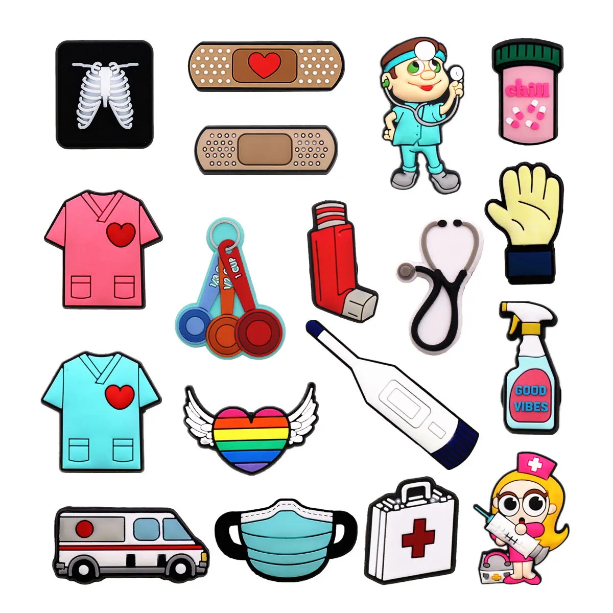 1 Pcs Original Cartoon Medical Style PVC Shoe Charms Accessories Cute Doctor Nurse Bandaid Ambulance Shapes Sandal Upper Buckle