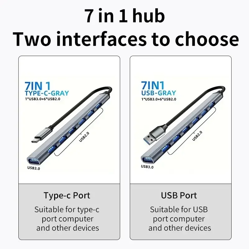7 portas tipo c hub usb 30 otg adaptador para macbook lenovo xiaomi computador portátil multi divisor acessório