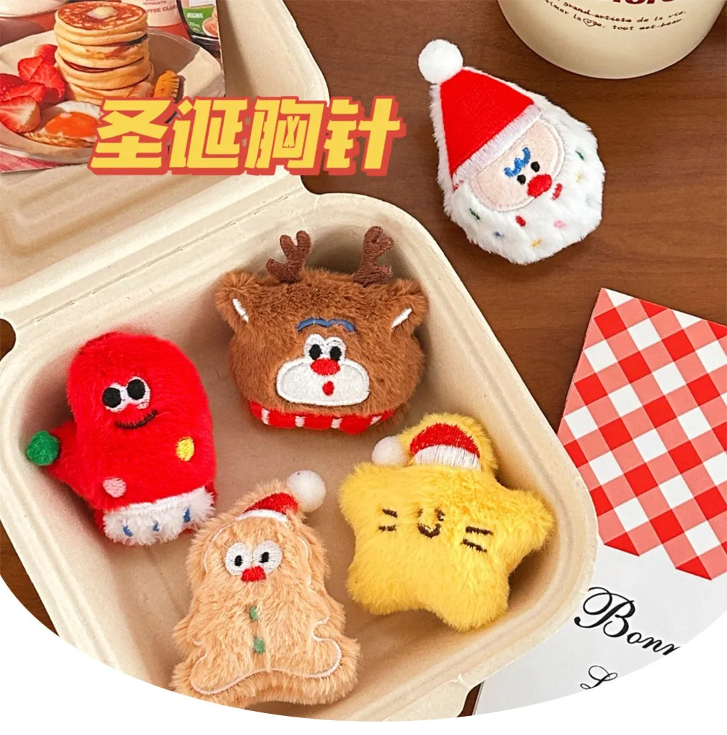 Adorable Christmas Plush Brooch Cartoon Doll Design Lovely Gift for Women Girls Best Friend Holiday Accessory Present