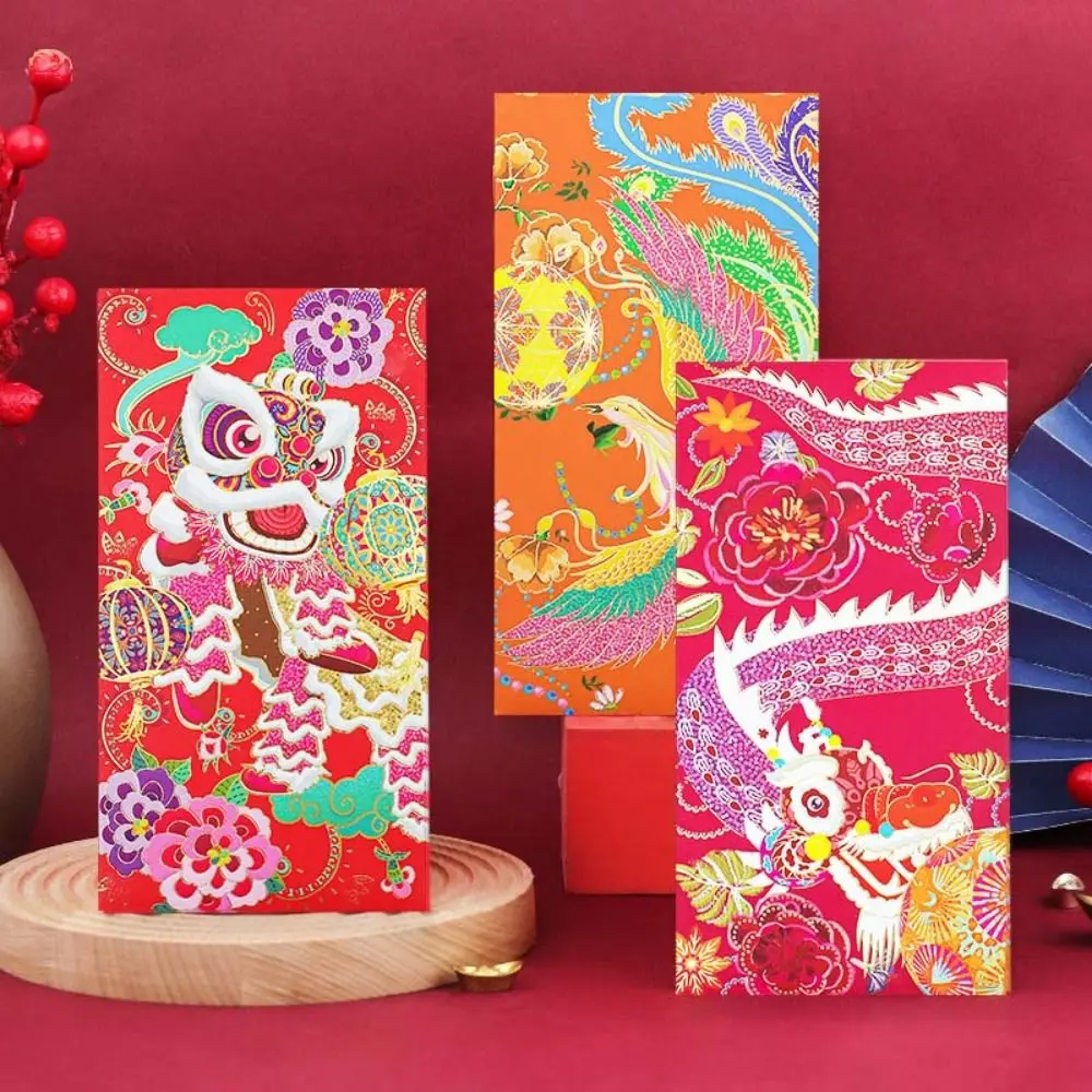 4Pcs/set Spring Festival Red Envelope Chinese Dragon Year Stationery Supplies Luck Money Bag Zodiac Dragon Lion Dance