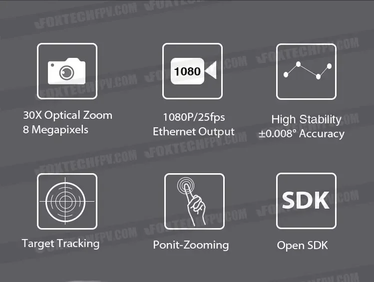 Foxtech EH30-TR 30X Optical Zoom  4K 360 Degree Rotation Target Tracking  with 3-axis Gimbal for