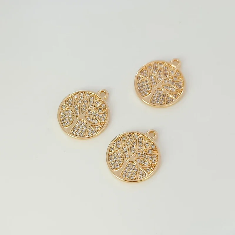

DIY Jewelry Material: 14K Gold-plated and Inlaid Zircon Life Tree Round Pendant and Lucky Tree Tag