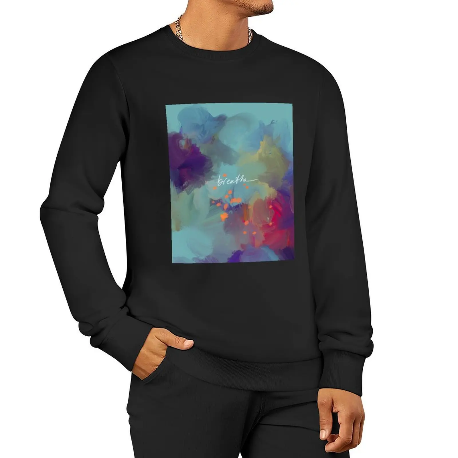 Breathe - Inspirational Blue Abstract Art - Painting by Morgan Harper Nichols Pullover Hoodie blouse autumn sweatshirt