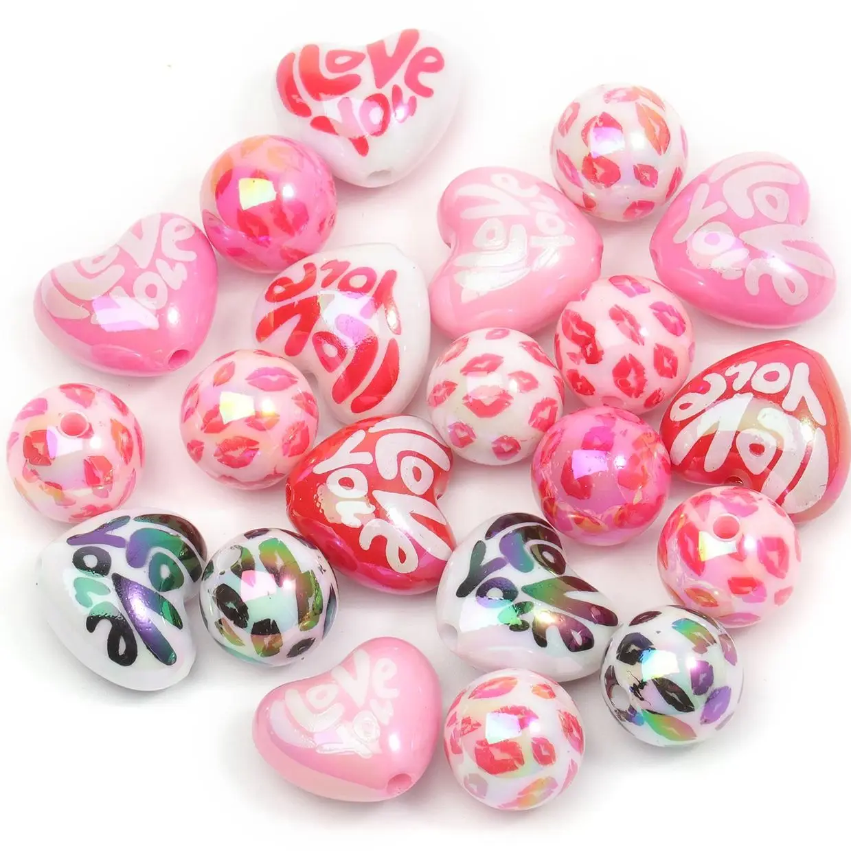 10pcs 20pcs Mixed Round Heart Shape Beads Acrylic Loose Beads Fashion Handmade DIY Bracelet Necklace Jewelry Wholesale Supply