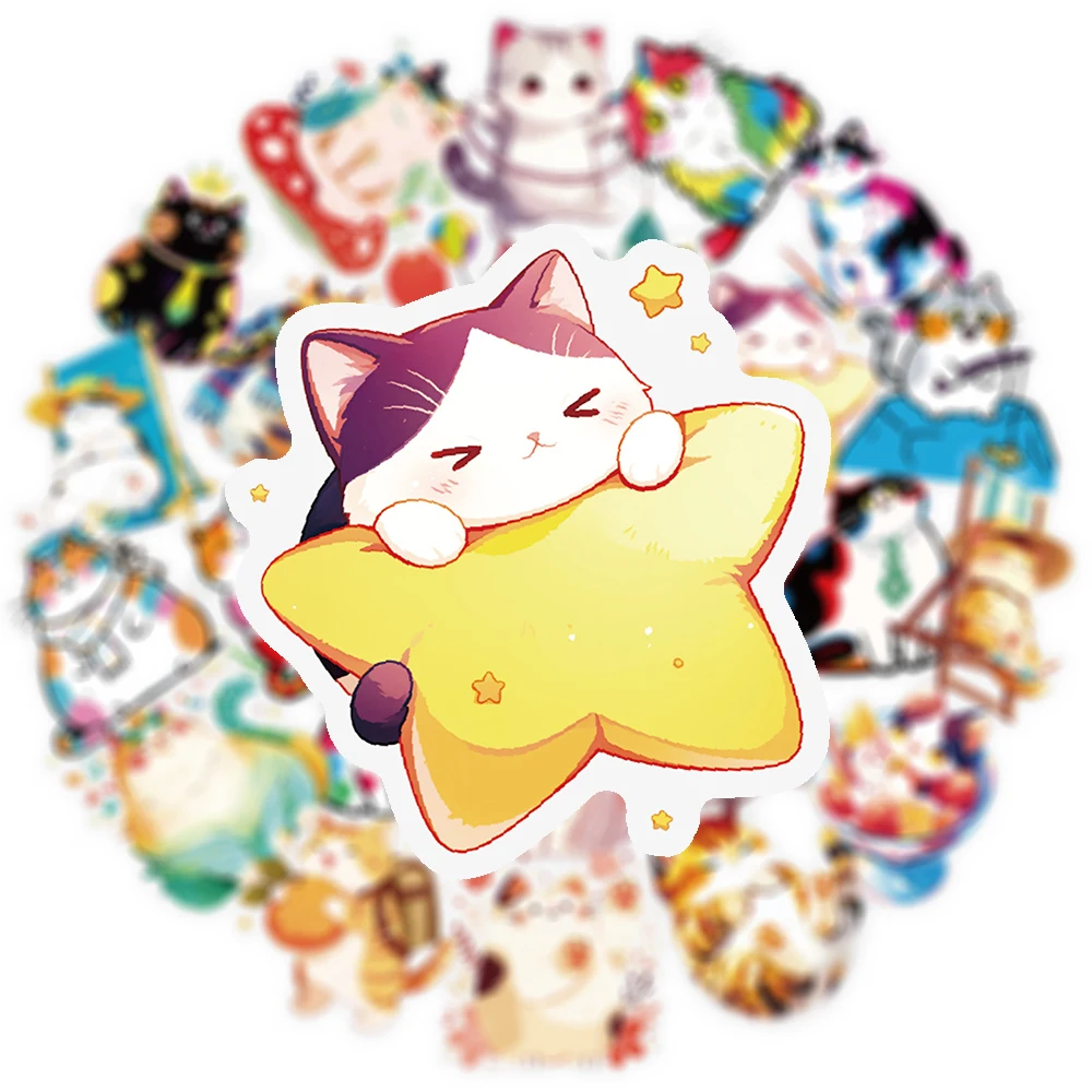 10/30/56pcs Transparent Funny Cartoon Cat Stickers Kawaii Animal Decoration Decals DIY Suitcase Guitar Laptop Waterproof Sticker