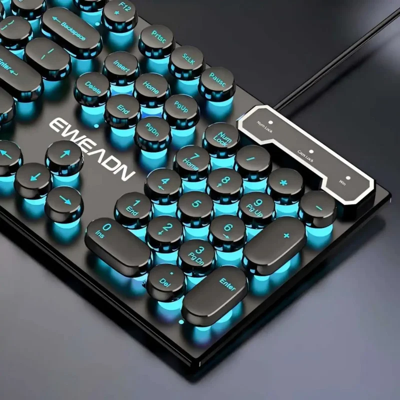 Retro Round Punk Mechanical Feel Keyboard Blue Black Switch 104 Keys Usb Wired Gaming Keyboards Rgb Backlit for Pc Laptop Gamers