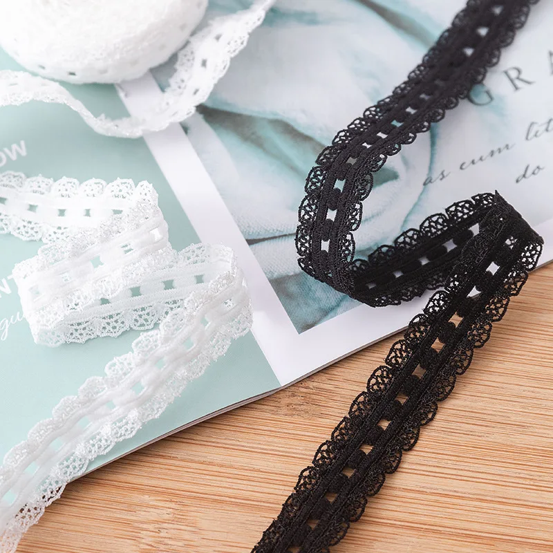 1.5cm Wide Black White Flower Bud Knitted Elastic Band DIY Clothing Underwear Collar Cuffs Decorative Webbing