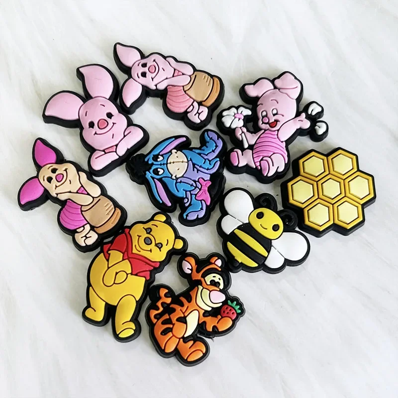 Disney 20pcs Cartoon Hot Toys MINISO Winnie Pooh Shoe Charms Shoes Decoration Accessories Classic Clog Sandal Buckle Kids Gifts